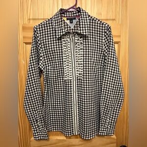 Tommy Hilfiger Women's (M) Long-Sleeved Shirt w/Ruffles, Black & White Gingham